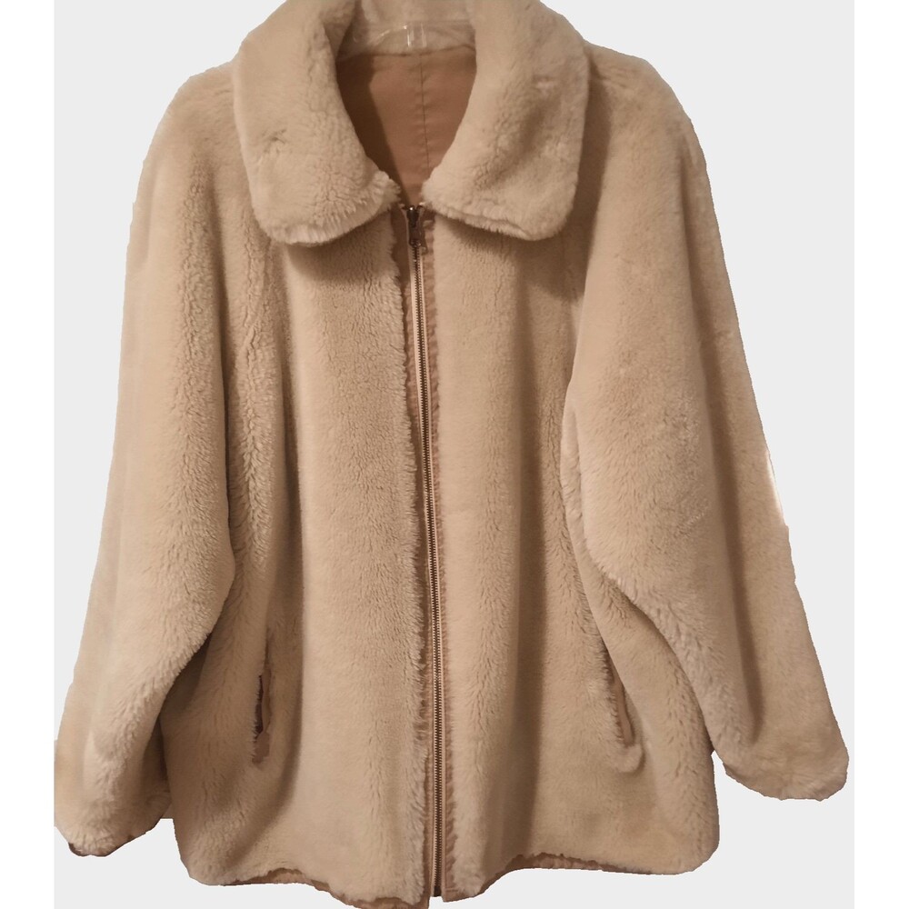 J. Percy for Marvin Richards Reversible Fur Jacket Coat Cream Ivory Zip XL